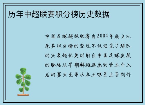 历年中超联赛积分榜历史数据